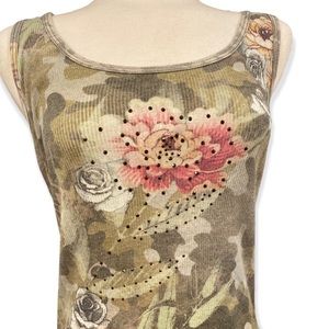 One World embellished ribbed green & pink tank top XL